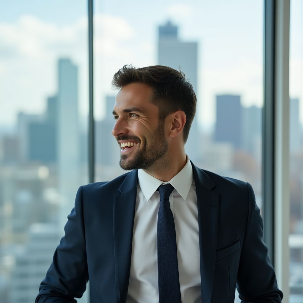 Empresario sonriente en su oficina moderna