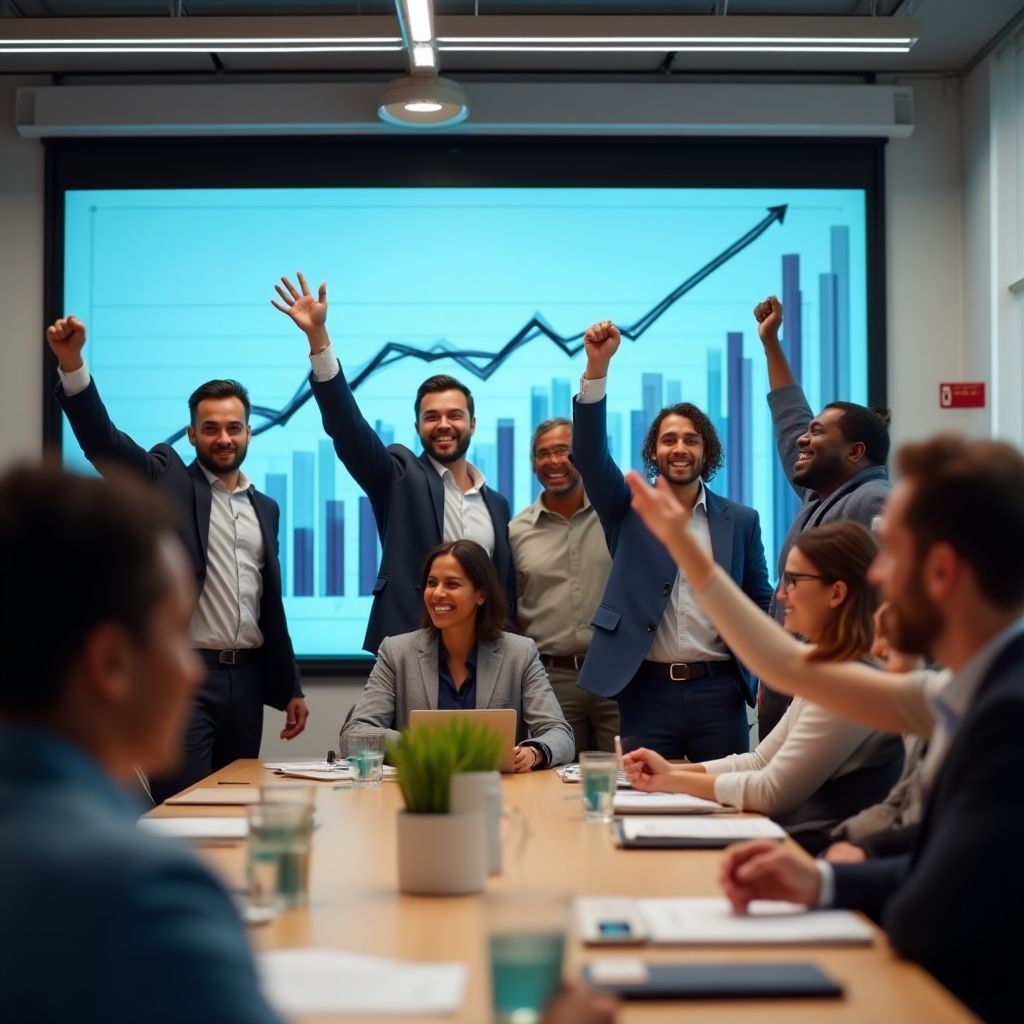 Equipo directivo celebrando resultados